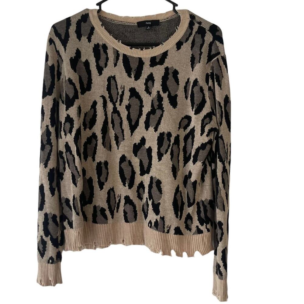 Fate Women's Size Small Cheetah‎ Animal Print Distressed Sweater